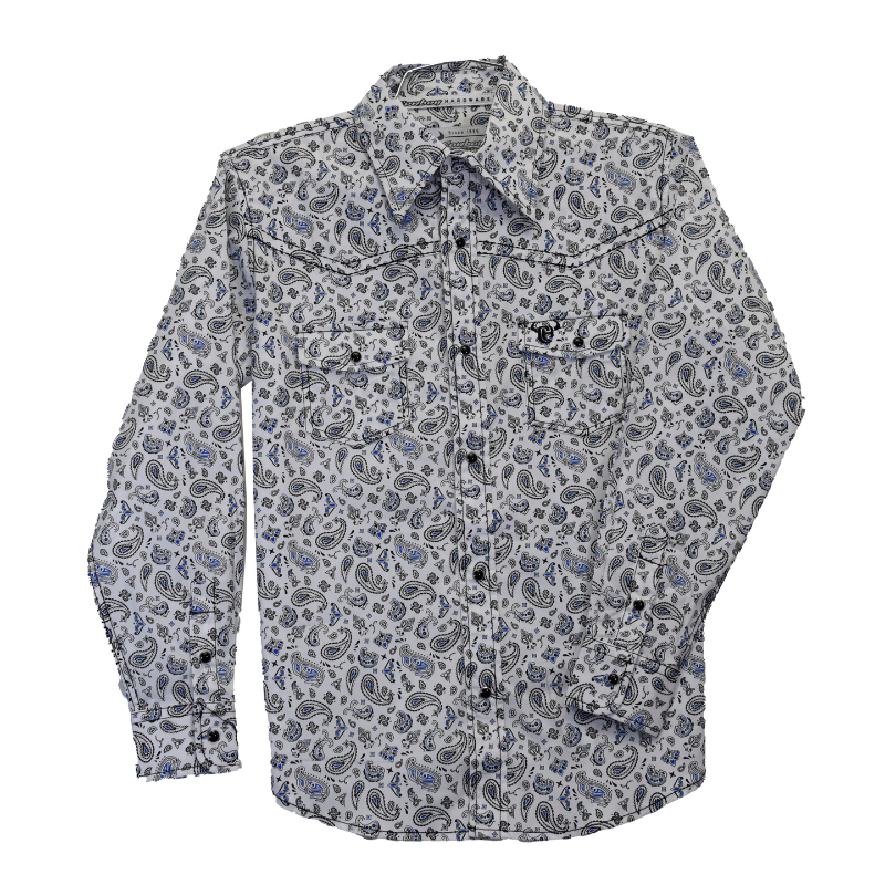 Youth Boy's CH White "Scatter Paisley" Long Sleeve Western Shirt from Cowboy Hardware