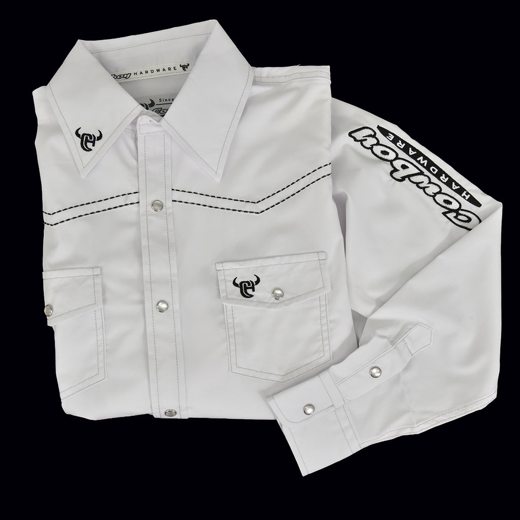 Boy's CH White Solid Long Sleeve Western Shirt