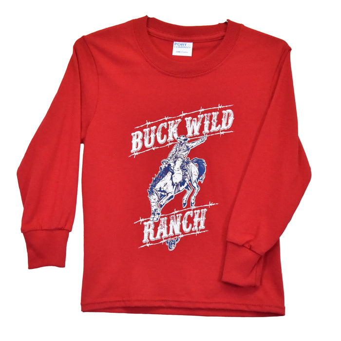 Youth Boy's CH "Buckwild Ranch" Red Long Sleeve T-Shirt from Cowboy Hardware