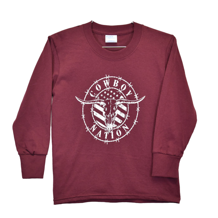Youth Boy's CH "Cowboy Nation" Maroon Long Sleeve T-Shirt from Cowboy Hardware