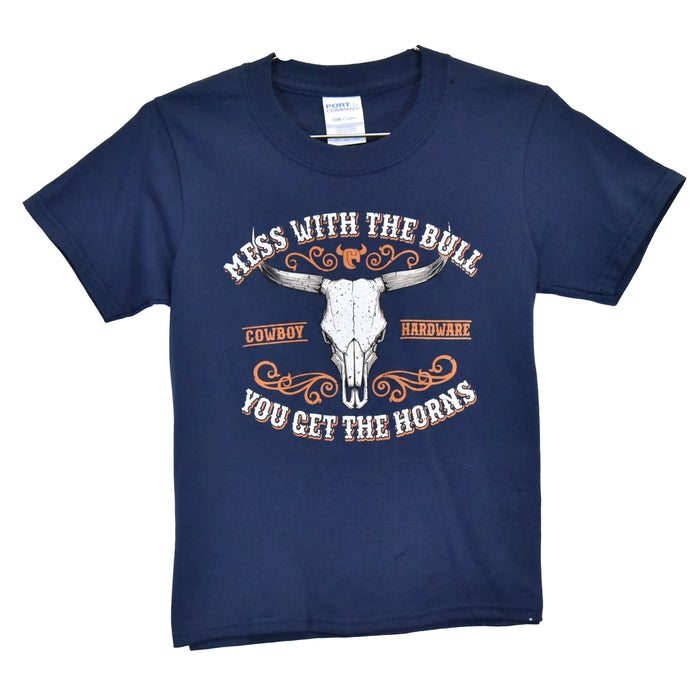 Youth Boy's CH "Mess w/The Bull" Navy Short Sleeve T-Shirt from Cowboy Hardware