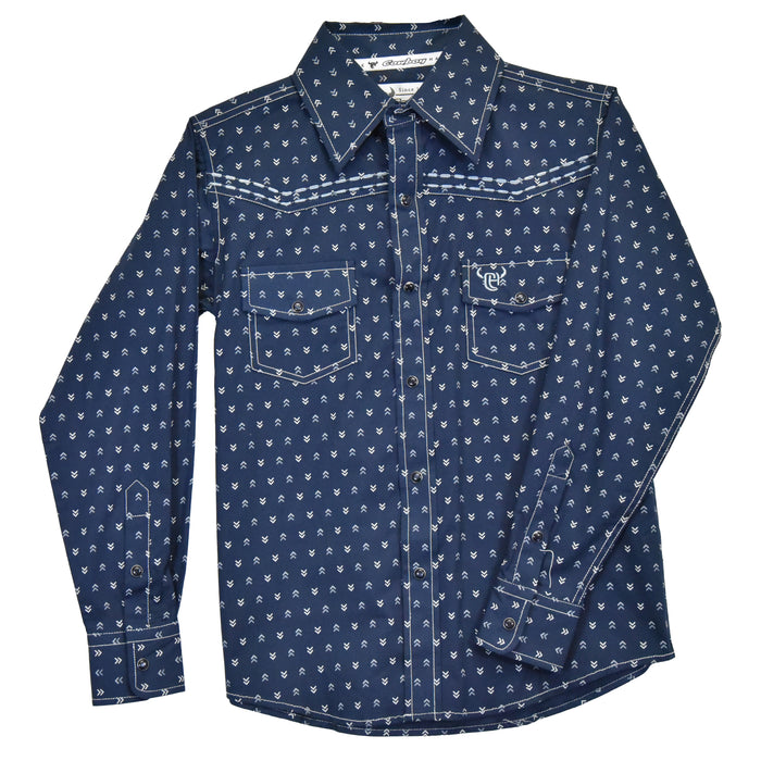 Youth Boy's CH "Muted Chevrons" Navy Long Sleeve Western Shirt from Cowboy Hardware
