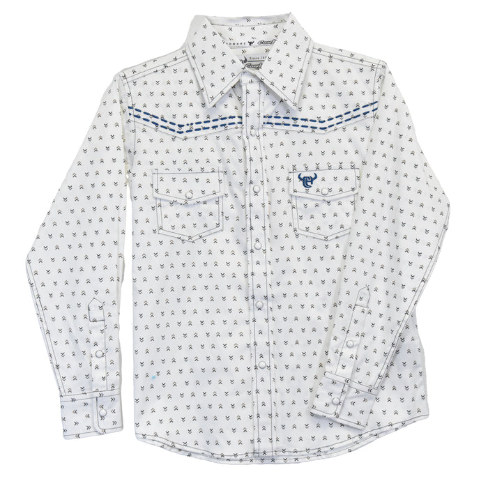 Youth Boy's CH "Muted Chevrons" White Long Sleeve Western Shirt from Cowboy Hardware