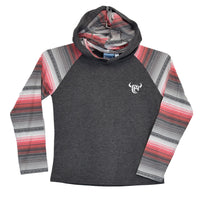 Youth Boy's CH "Serape Knit" Charcoal Long Sleeve T-Shirt w/Hood from Cowboy Hardware