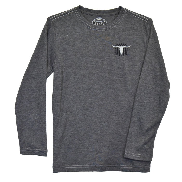 Youth Boy's CH "Skull Banner" Charcoal Long Sleeve T-Shirt from Cowboy Hardware