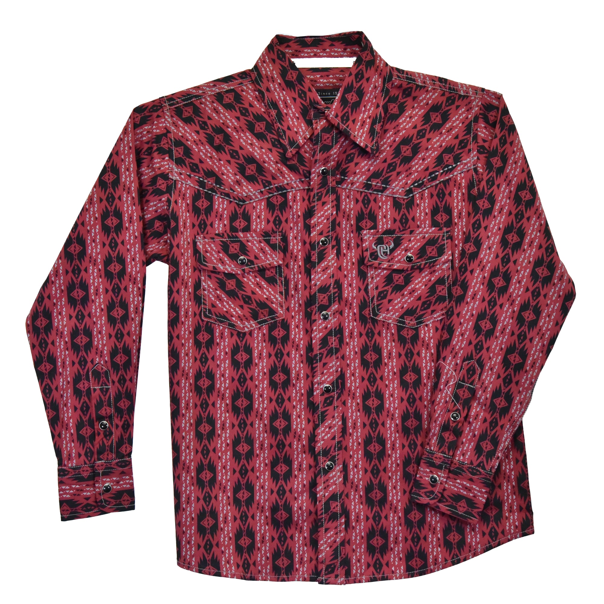 Youth Boy's CH "Tonal Aztec" Chili Long Sleeve Western Shirt from Cowboy Hardware
