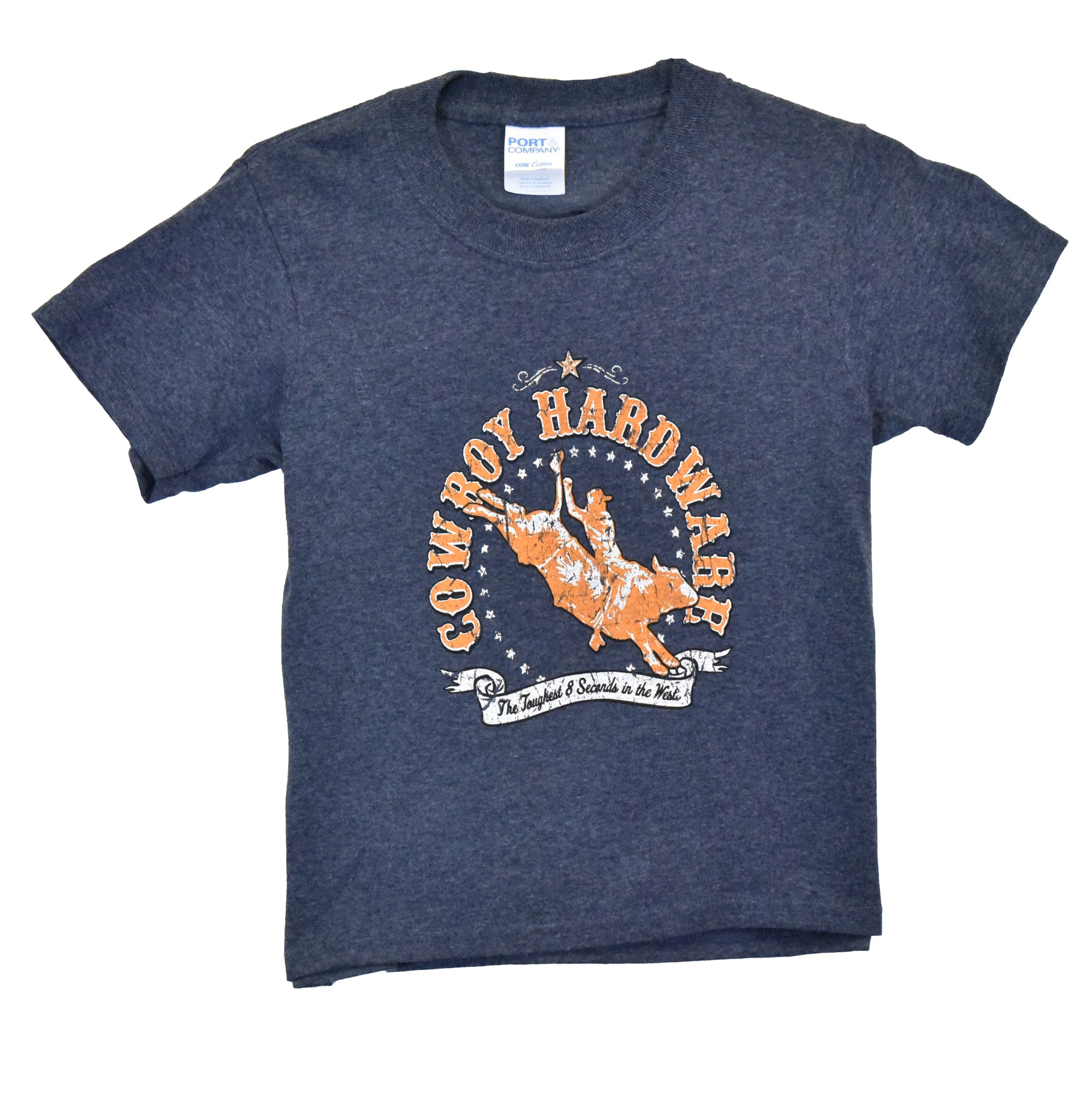 Youth Boy's CH "Toughest 8 Seconds" Heather Navy Short Sleeve T-Shirt from Cowboy Hardware