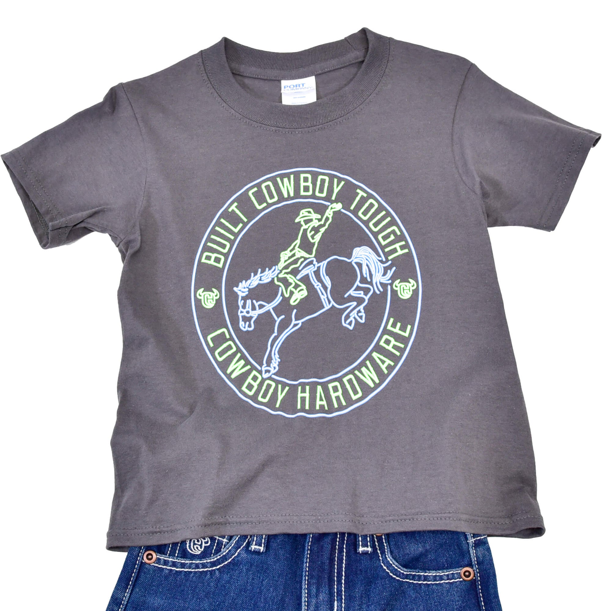 Youth Boy's Charcoal "Neon Built Tough" Short Sleeve T-Shirt from Cowboy Hardware