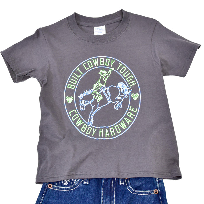 Youth Boy's Charcoal "Neon Built Tough" Short Sleeve T-Shirt from Cowboy Hardware
