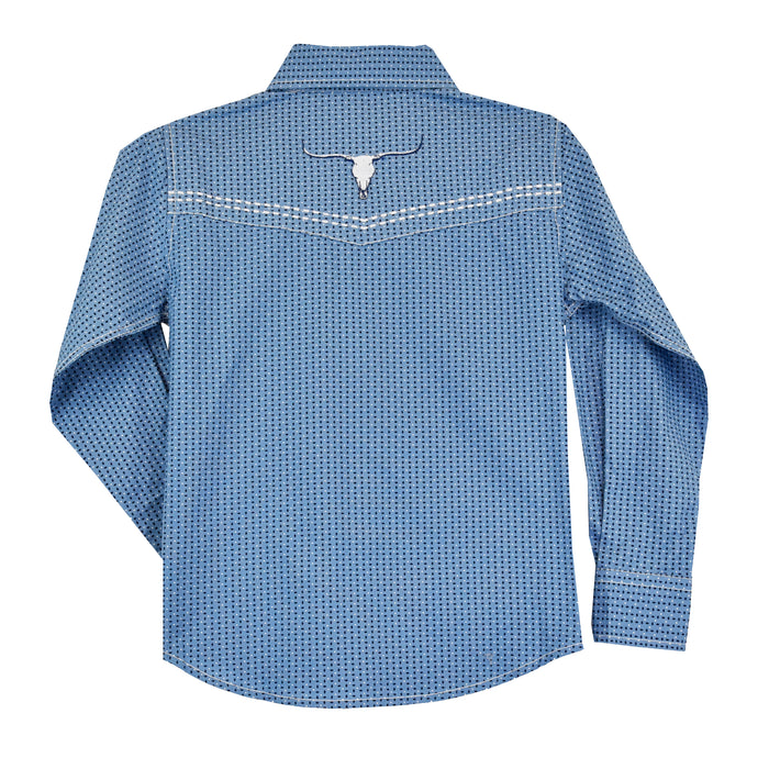 Youth Boy's Cobalt "Solid" Long Sleeve Western Shirt from Cowboy Hardware Back