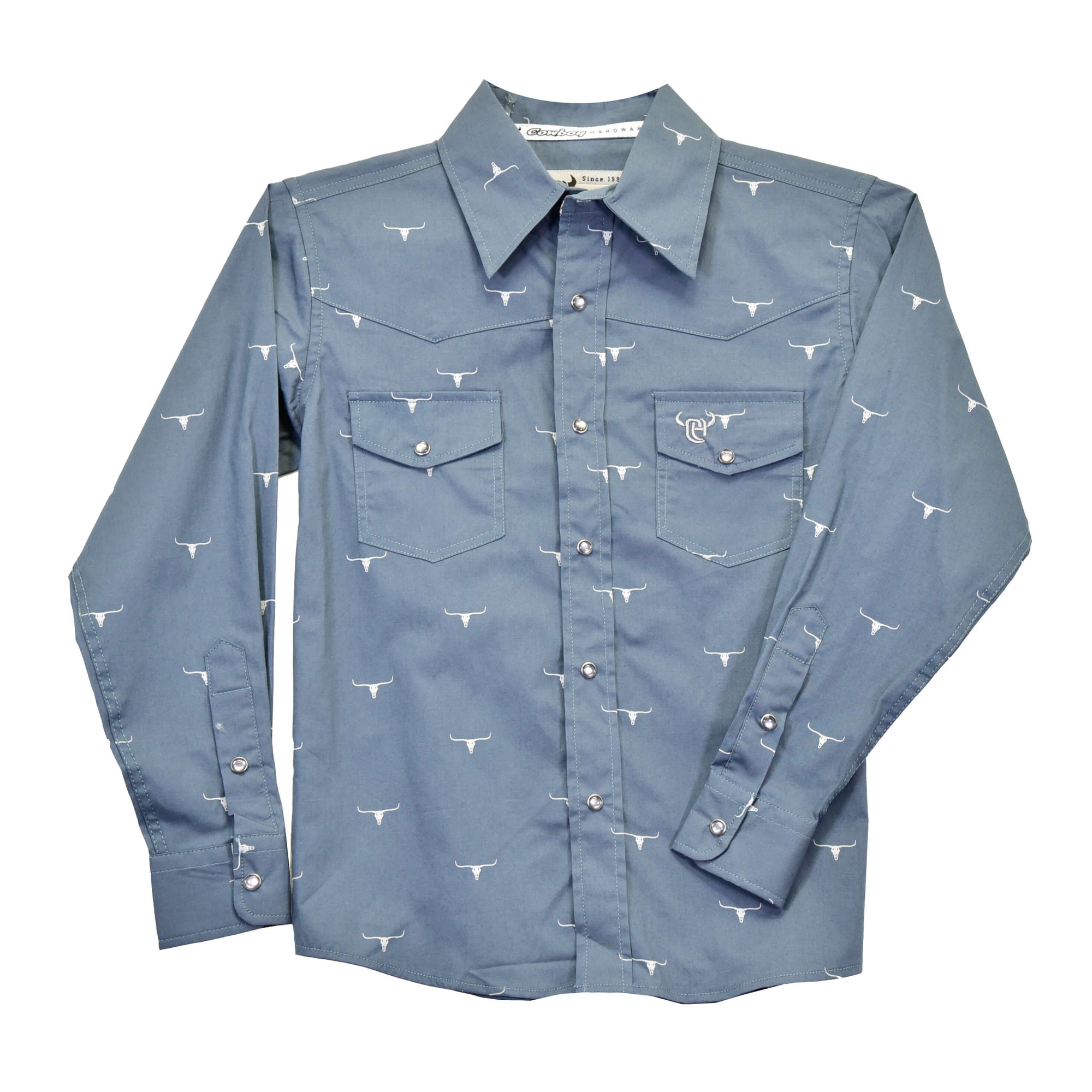 Youth Boy's Gray "Skull Burst" Long Sleeve Western Shirt from Cowboy Hardware