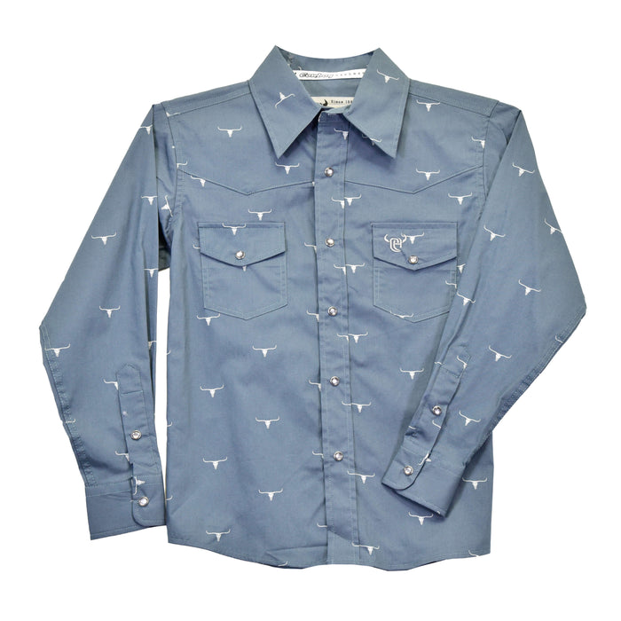 Youth Boy's Gray "Skull Burst" Long Sleeve Western Shirt from Cowboy Hardware