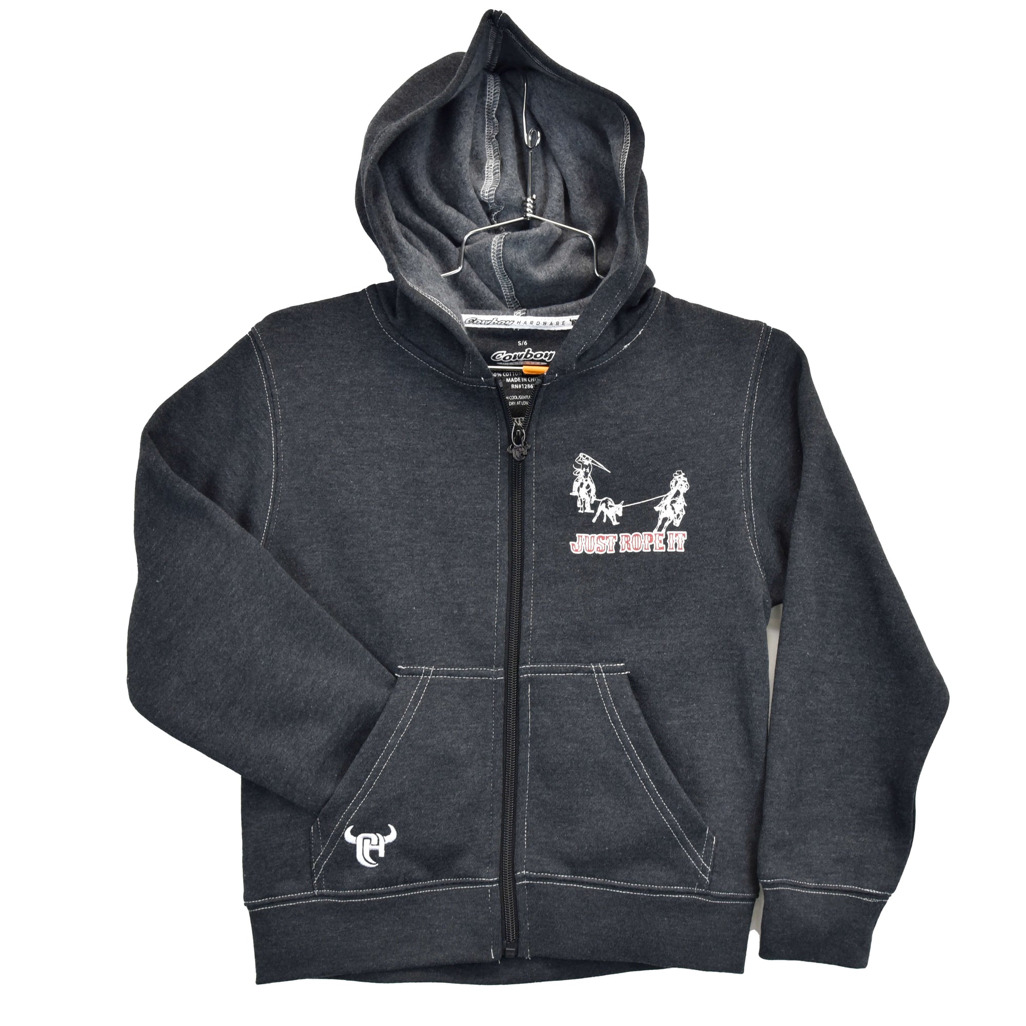 Youth Boy's Heather Black "Just Rope It" Fleece Hoody from Cowboy Hardware