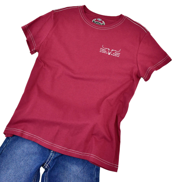 Youth Boy's Maroon "Ghost Skull" Premium Short Sleeve T-Shirt from Cowboy Hardware