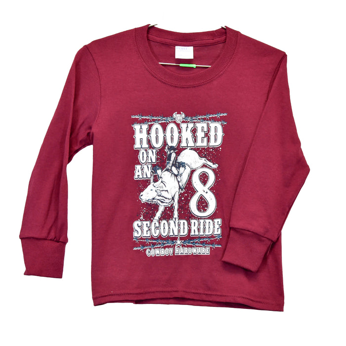 Youth Boy's Maroon "Hooked on an 8 Second" Long Sleeve T-Shirt from Cowboy Hardware