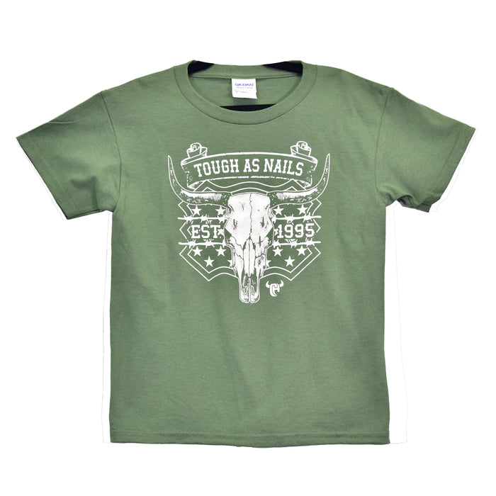 Youth Boy's Military Green "Tough as Nails" Short Sleeve T-Shirt from Cowboy Hardware