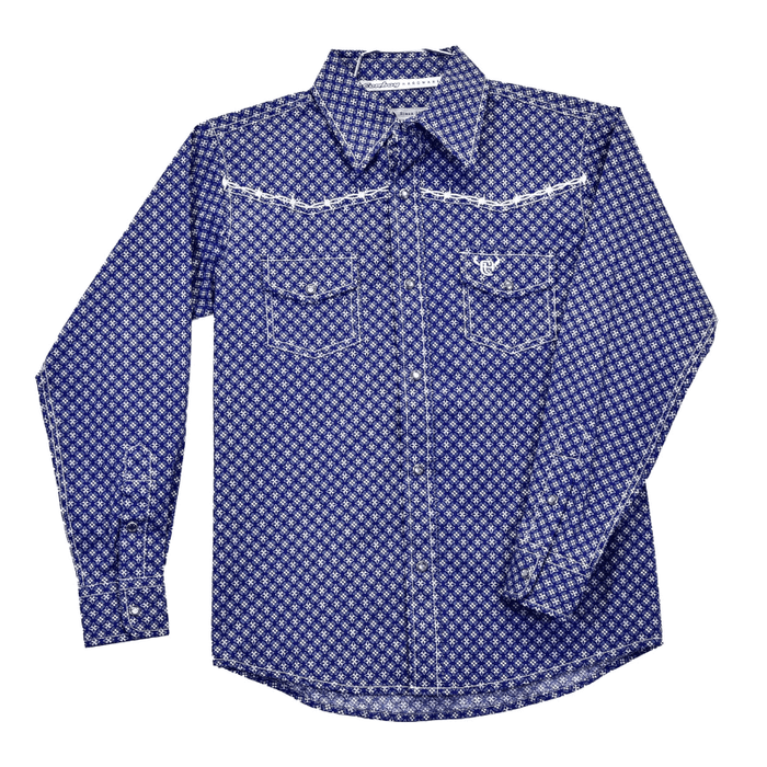 Youth Boy's Navy "Cross Floral" Long Sleeve Western Shirt from Cowboy Hardware