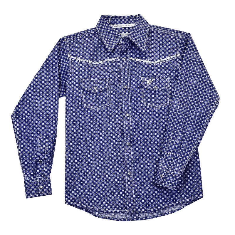 Youth Boy's Navy "Cross Floral" Long Sleeve Western Shirt from Cowboy Hardware