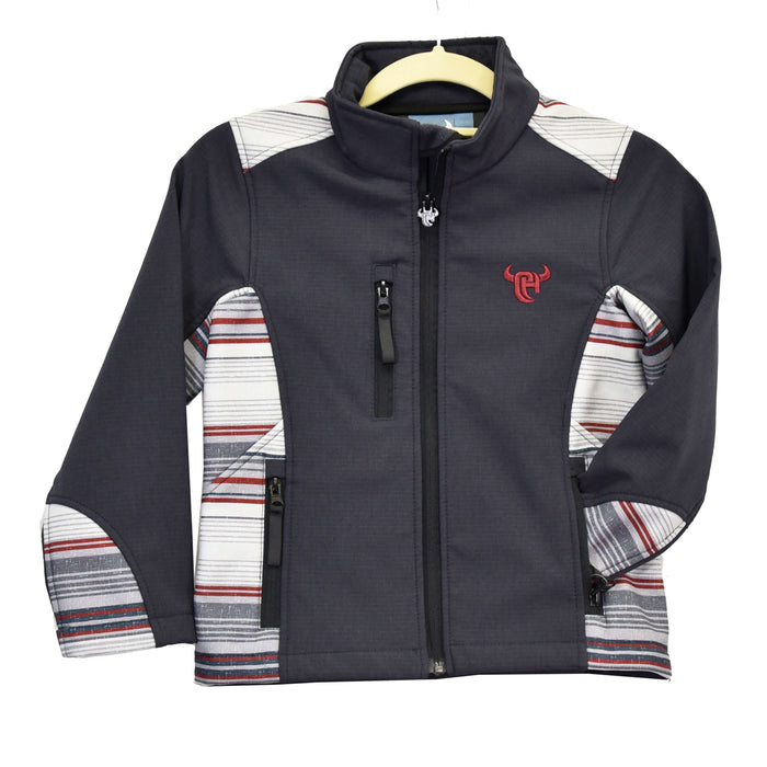 Youth Boy's Reversed Grey Desert Serape Poly Shell Jacket with Serape in Red and Grey Stripes from Cowboy Hardware