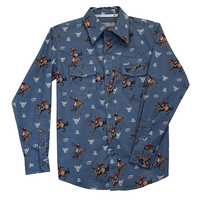 Youth Boy's Slate Blue "Vintage Bronc" Long Sleeve Western Shirt from Cowboy Hardware