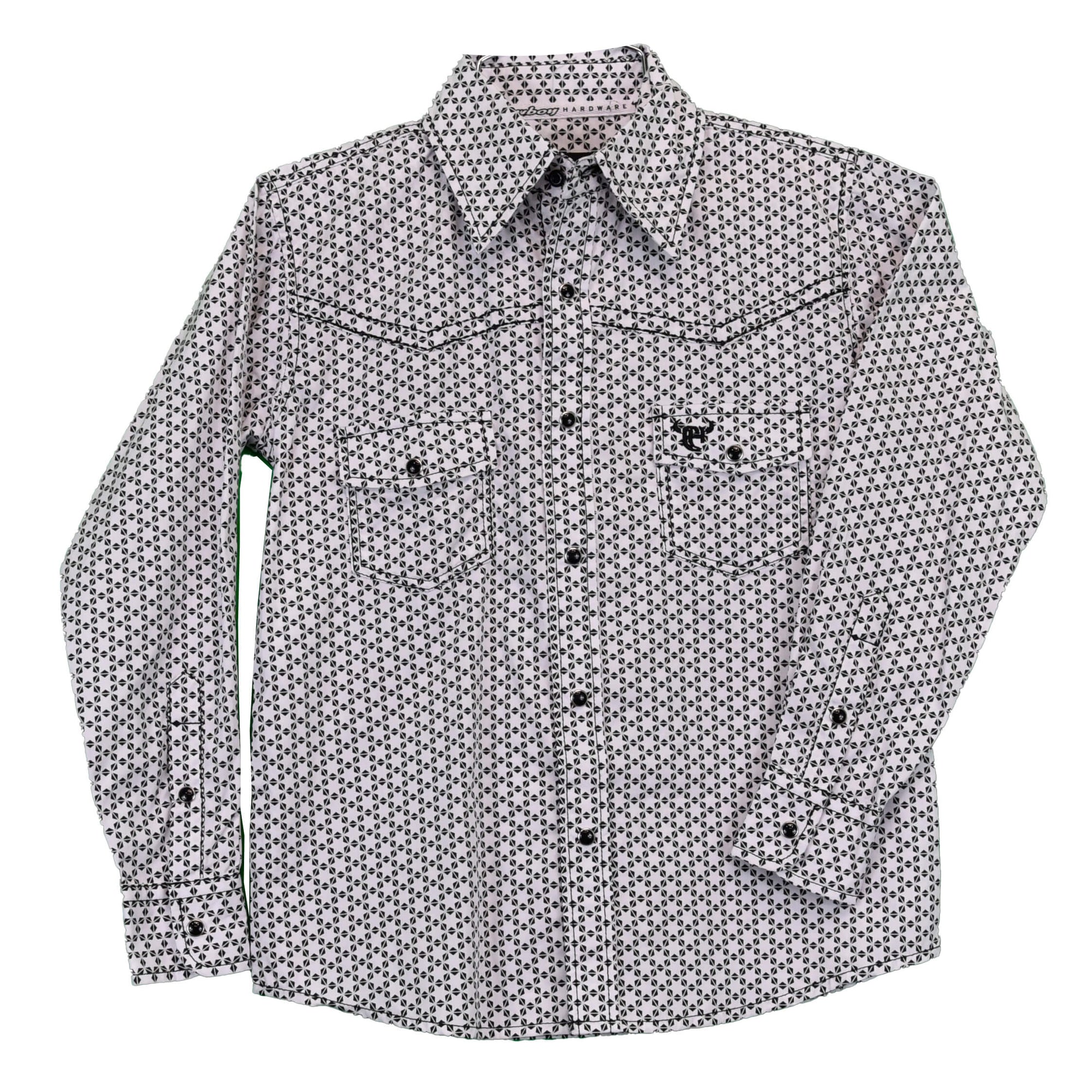 Youth Boy's White "Six Star" Long Sleeve Western Shirt from Cowboy Hardware