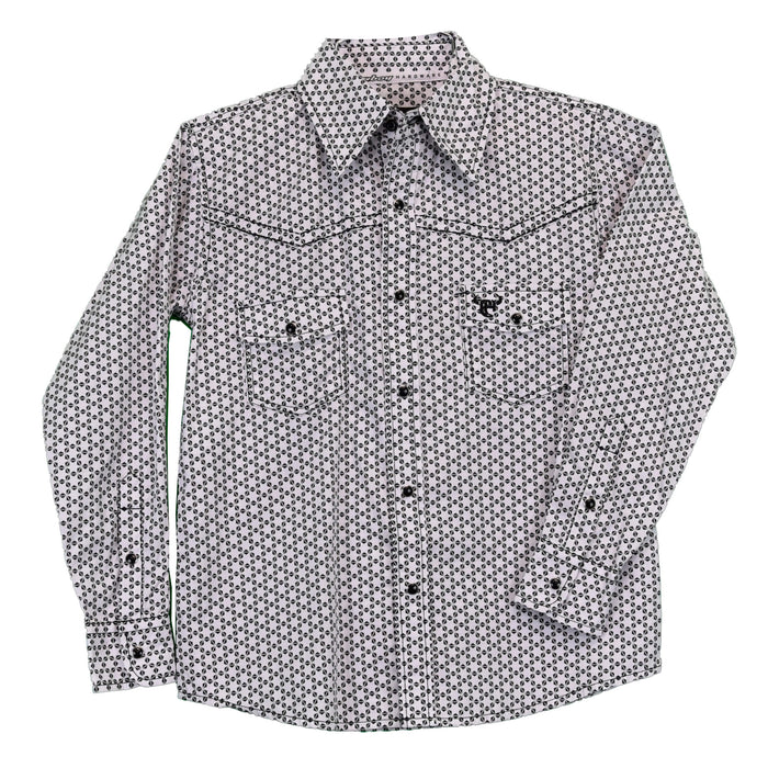 Youth Boy's White "Six Star" Long Sleeve Western Shirt from Cowboy Hardware
