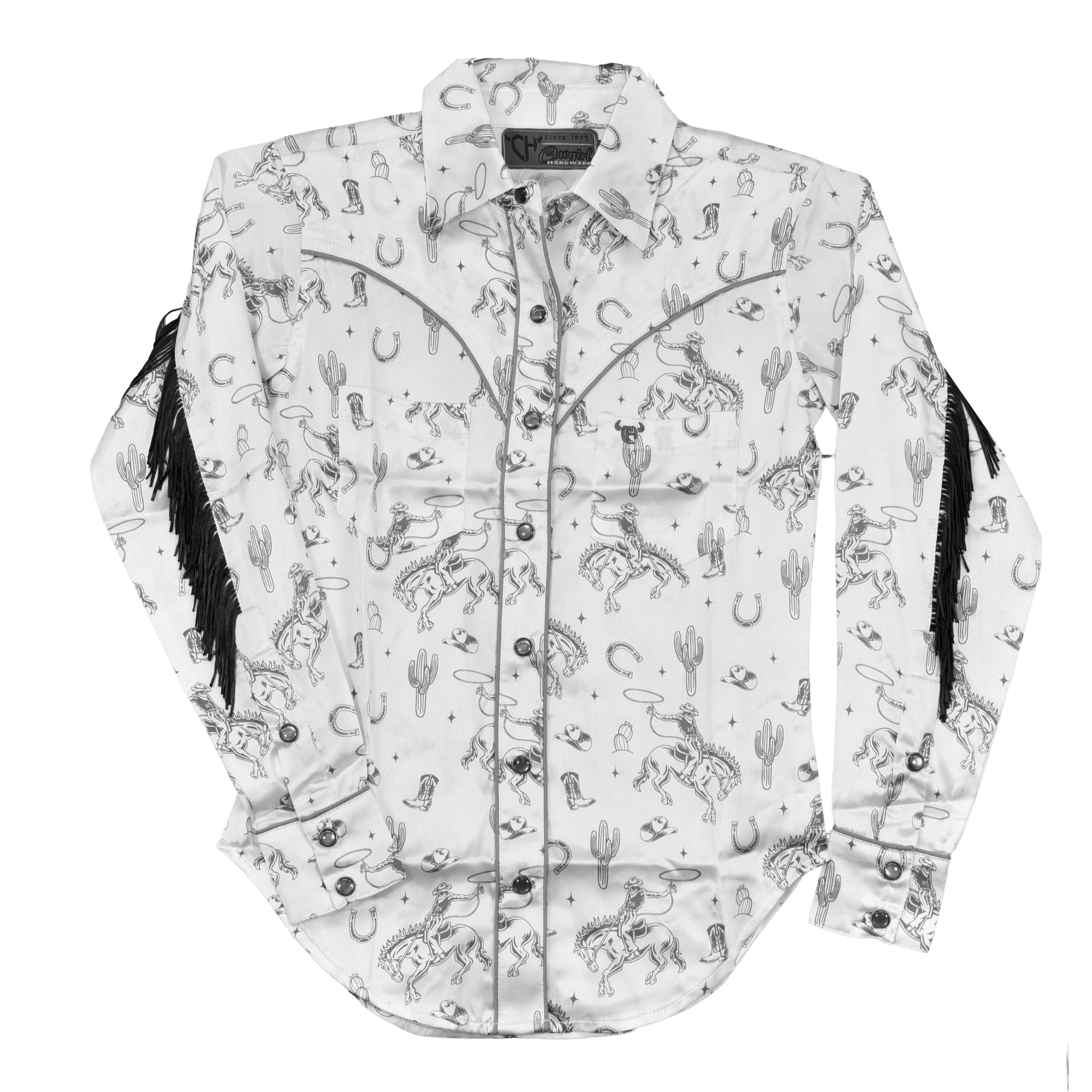 Youth Girl's CH Black & White "Buck 'n Boots" Long Sleeve Western Shirt from Cowboy Hardware