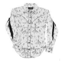 Youth Girl's CH Black & White "Buck 'n Boots" Long Sleeve Western Shirt from Cowboy Hardware