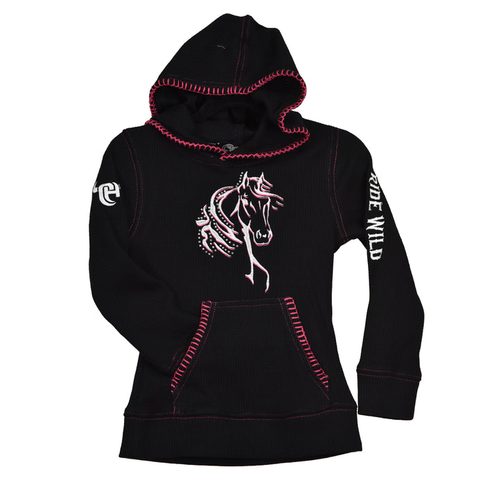 Youth Girl's CH Black "Bella Horse" Long Sleeve Thermal Shirt from Cowboy Hardware
