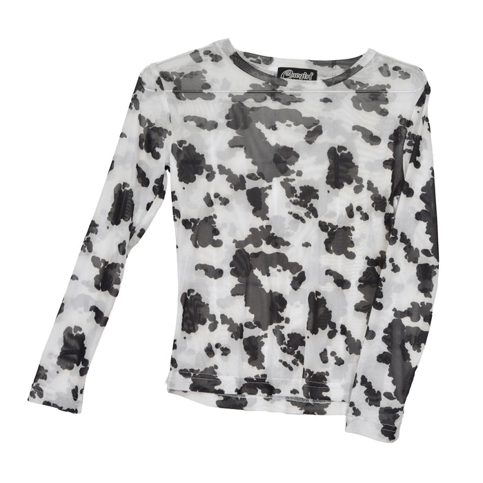 Youth Girl's CH Black "Cow Print" Mesh Long Sleeve Top from Cowboy Hardware