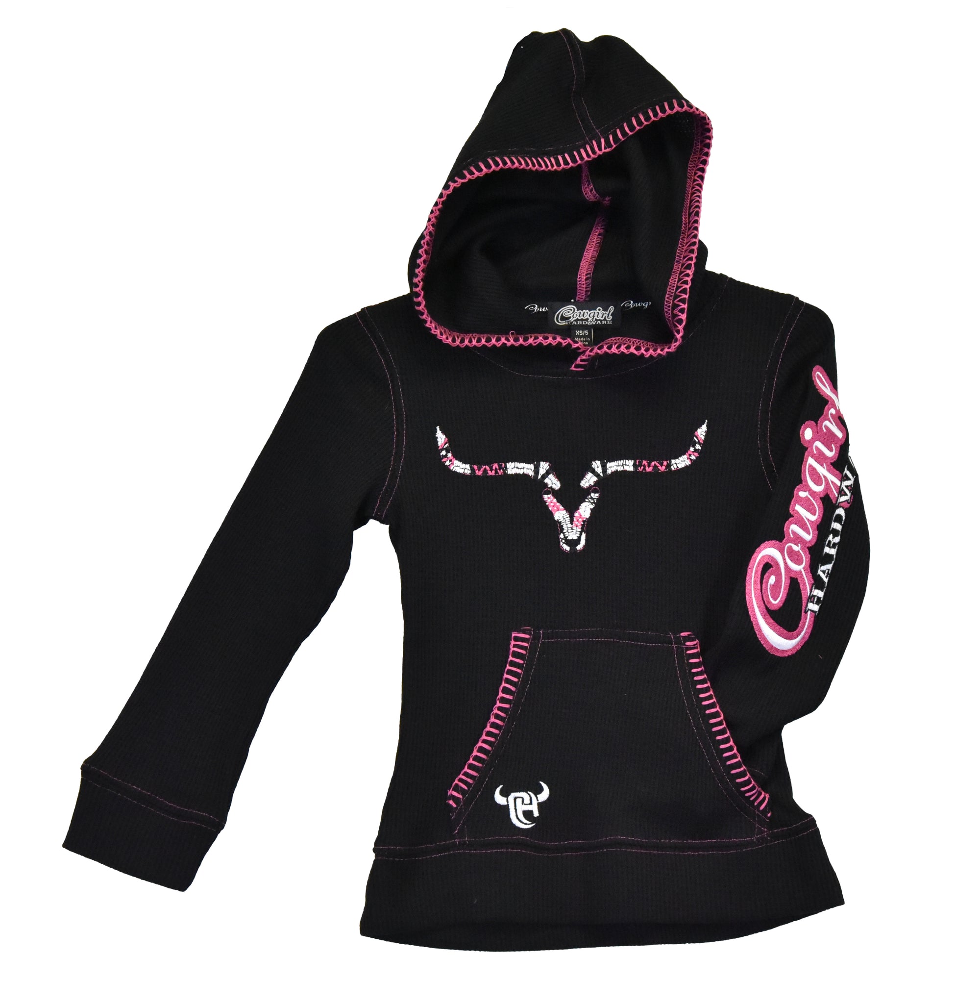 Youth Girl’s CH Black “Emb Aztec Steer” Long Sleeve Thermal Shirt from Cowboy Hardware