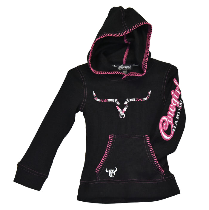Youth Girl’s CH Black “Emb Aztec Steer” Long Sleeve Thermal Shirt from Cowboy Hardware
