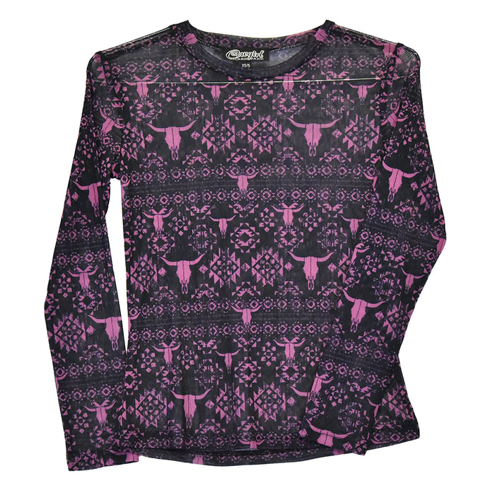 Youth Girl's CH Black "Mayan Skull" Long Sleeve Top from Cowboy Hardware