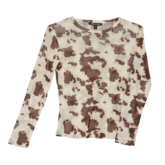 Youth Girl's CH Brown "Cow Print" Mesh Long Sleeve Top from Cowboy Hardware