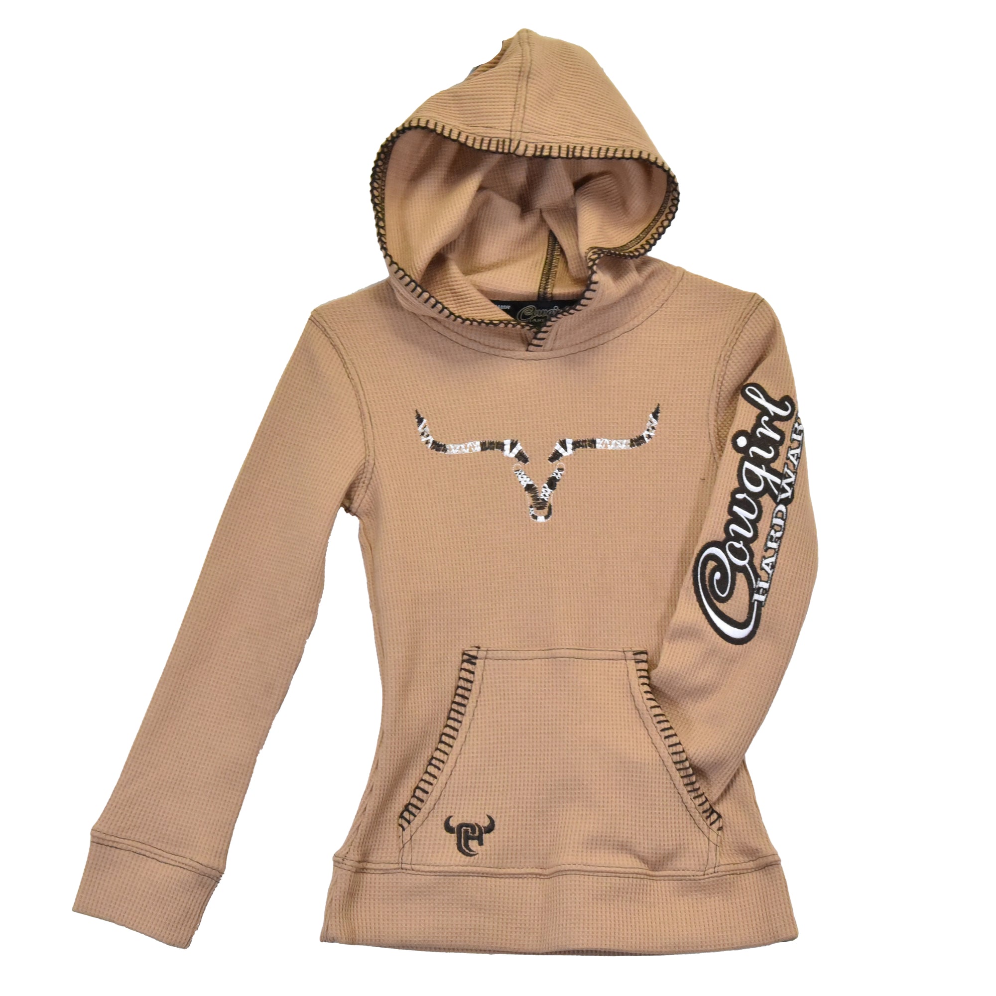 Youth Girl’s CH Buckskin “Emb Aztec Steer” Long Sleeve Thermal Shirt from Cowboy Hardware