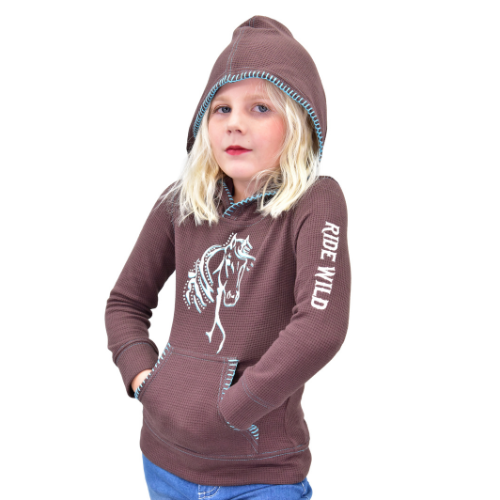 Youth Girl's CH Dark Chocolate "Bella Horse" Long Sleeve Thermal Shirt from Cowboy Hardware