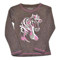 Youth Girl's CH Dark Chocolate "Watercolor Horse" Long Sleeve Top from Cowboy Hardware
