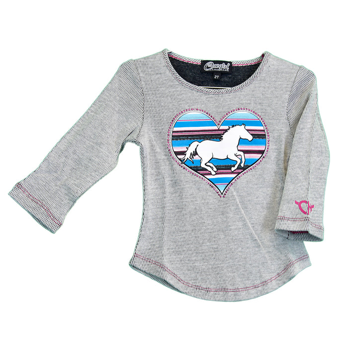 Youth Girl’s CH Gray “Serape Horse” Long Sleeve Thermal Shirt from Cowboy Hardware