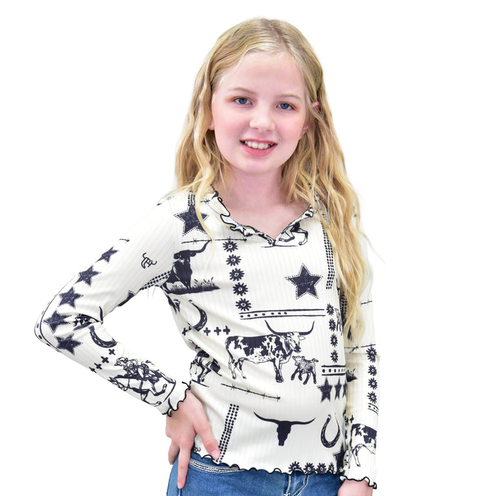 Youth Girl's CH Off-White "Western Liberty" Long Sleeve Top from Cowboy Hardware