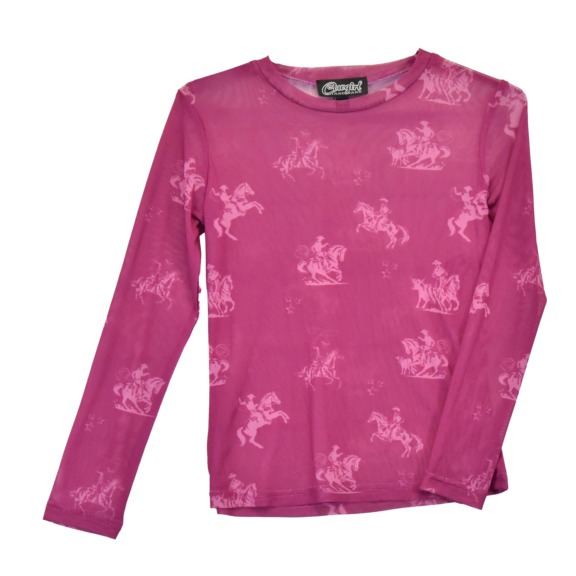 Youth Girl’s CH Pink “Desert Bronc Mesh” Long Sleeve Top from Cowboy Hardware