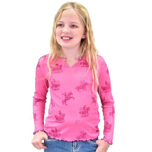 Youth Girl's CH Pink "Desert Bronc" Long Sleeve Top from Cowboy Hardware