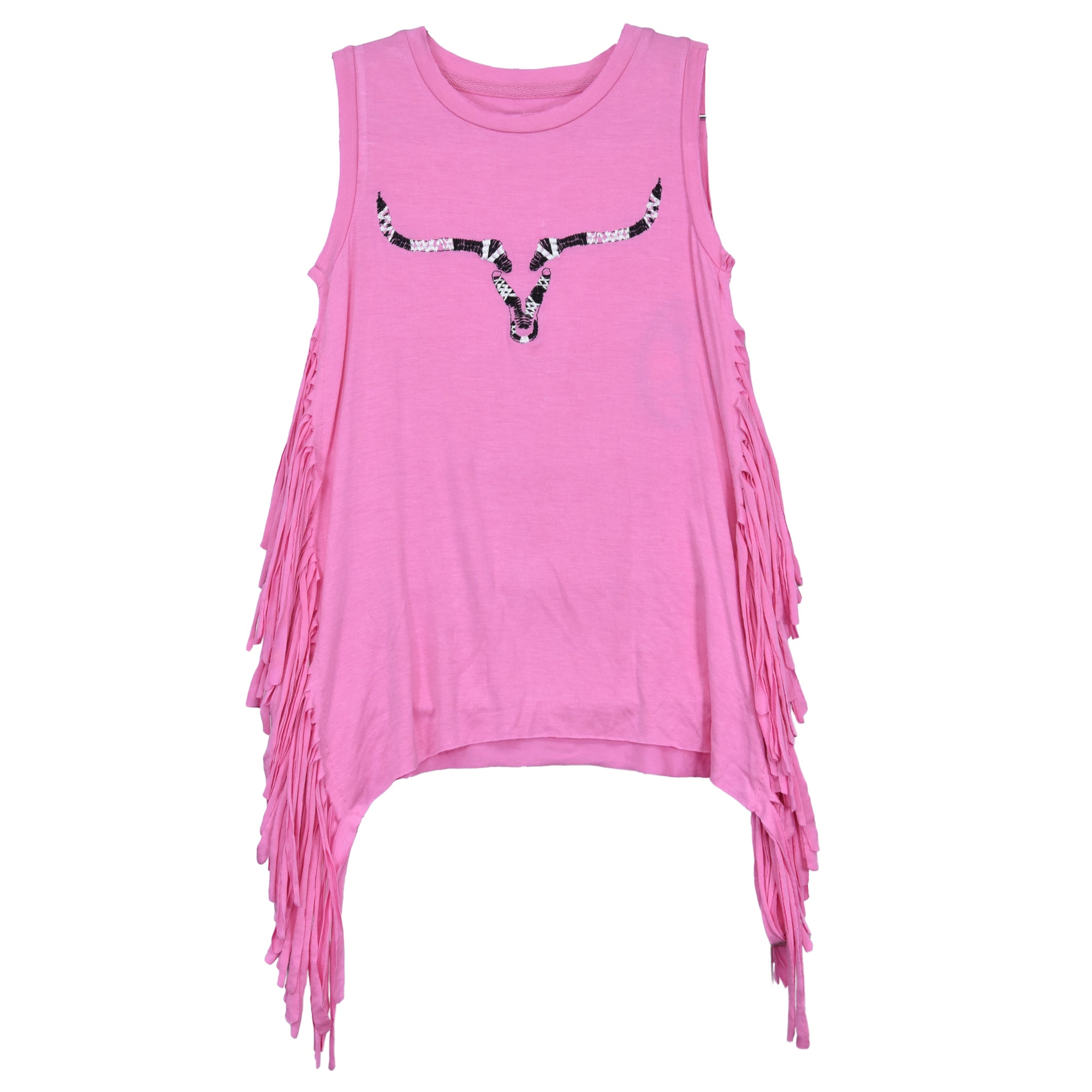 Youth Girl’s CH Pink “Emb Aztec Skull” Side Fringe Tank Top from Cowboy Hardware