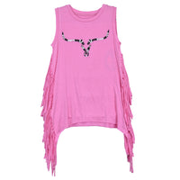 Youth Girl’s CH Pink “Emb Aztec Skull” Side Fringe Tank Top from Cowboy Hardware