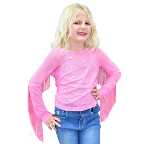 Youth Girl's CH Pink "Skull Scatter" Long Sleeve Top from Cowboy Hardware