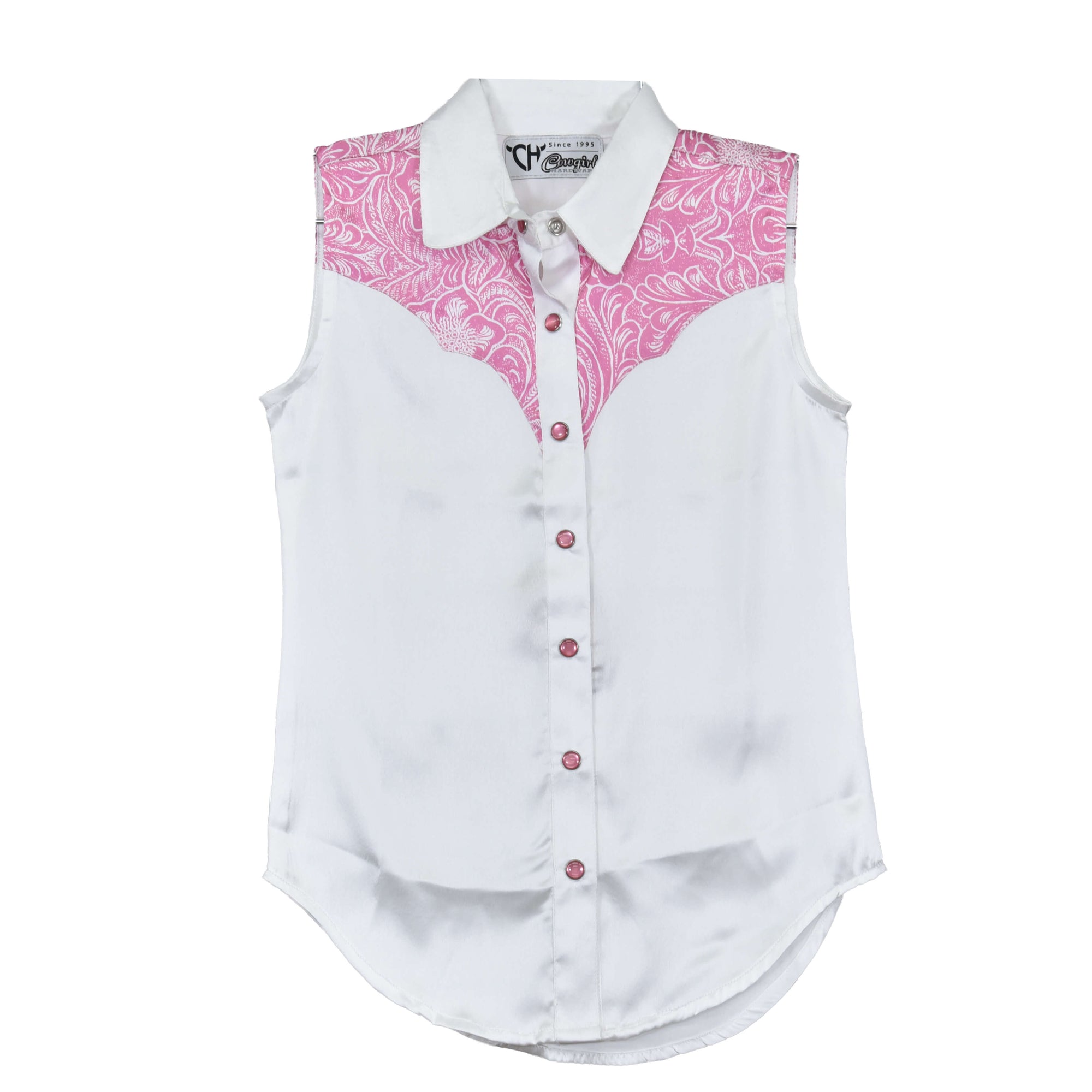 Youth Girl’s CH Pink “Tooled Floral” Sleeveless Western Shirt from Cowboy Hardware