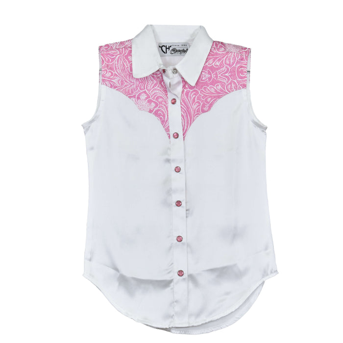 Youth Girl’s CH Pink “Tooled Floral” Sleeveless Western Shirt from Cowboy Hardware
