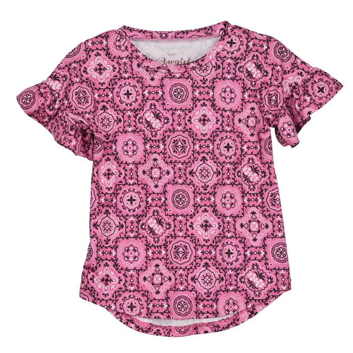 Youth Girl's CH Pink "Vine Bandana" Short Sleeve Top from Cowboy Hardware