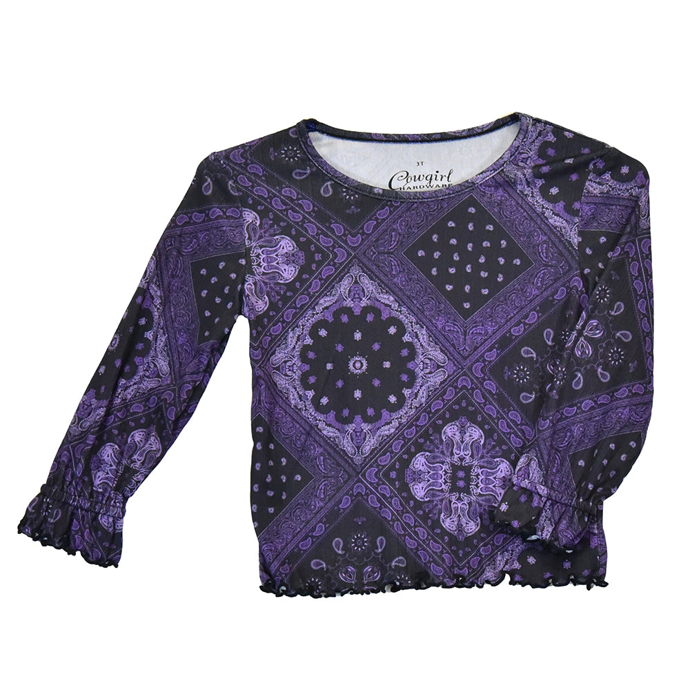 Youth Girl's CH Purple "Classic Bandana" Long Sleeve Top from Cowboy Hardware