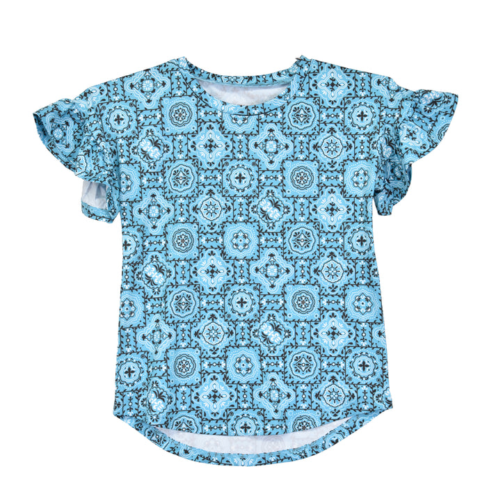 Youth Girl's CH Turquoise "Vine Bandana" Short Sleeve Top from Cowboy Hardware