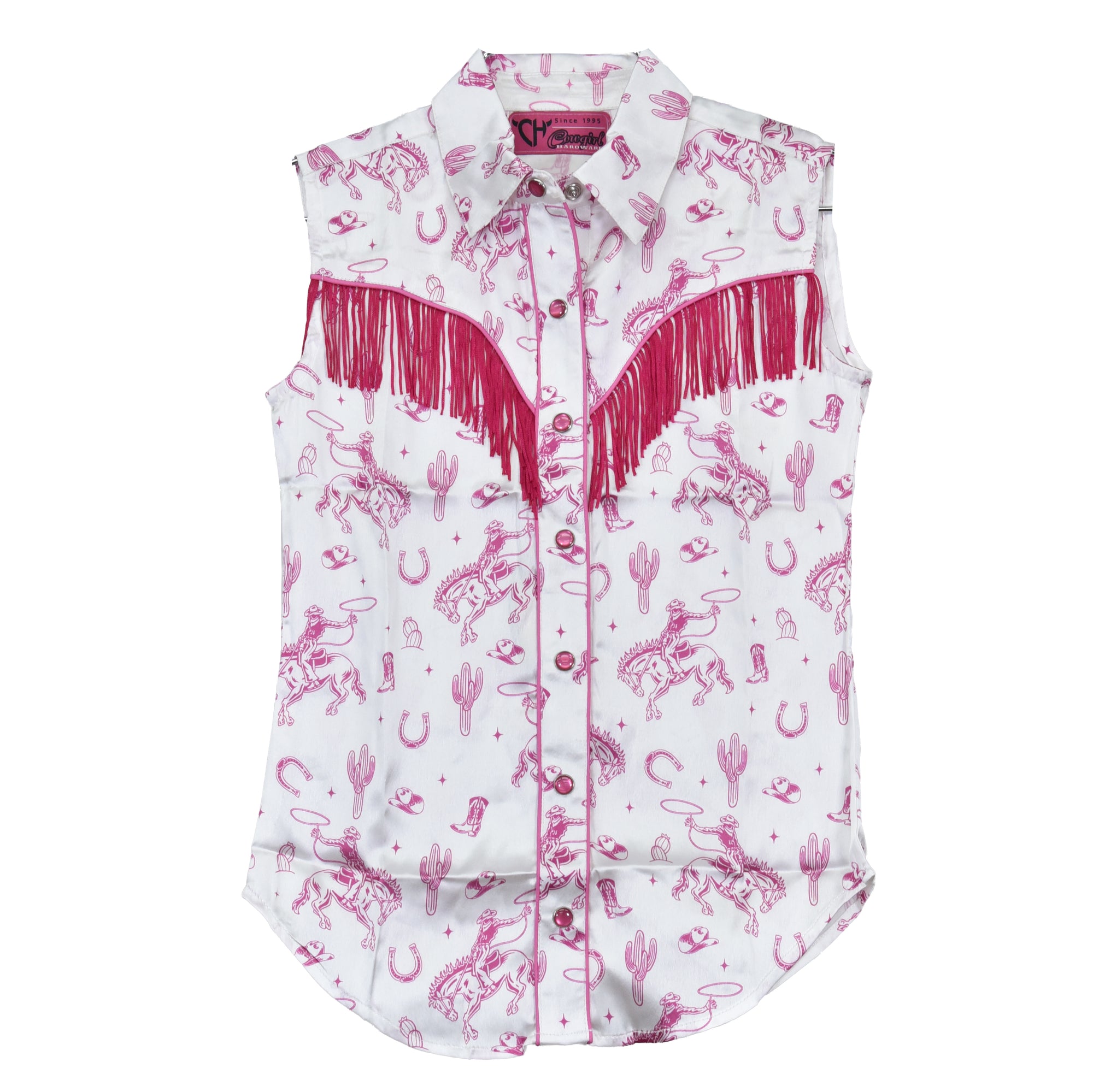 Youth Girl’s CH White “Buck N Boots” Sleeveless Western Shirt from Cowboy Hardware